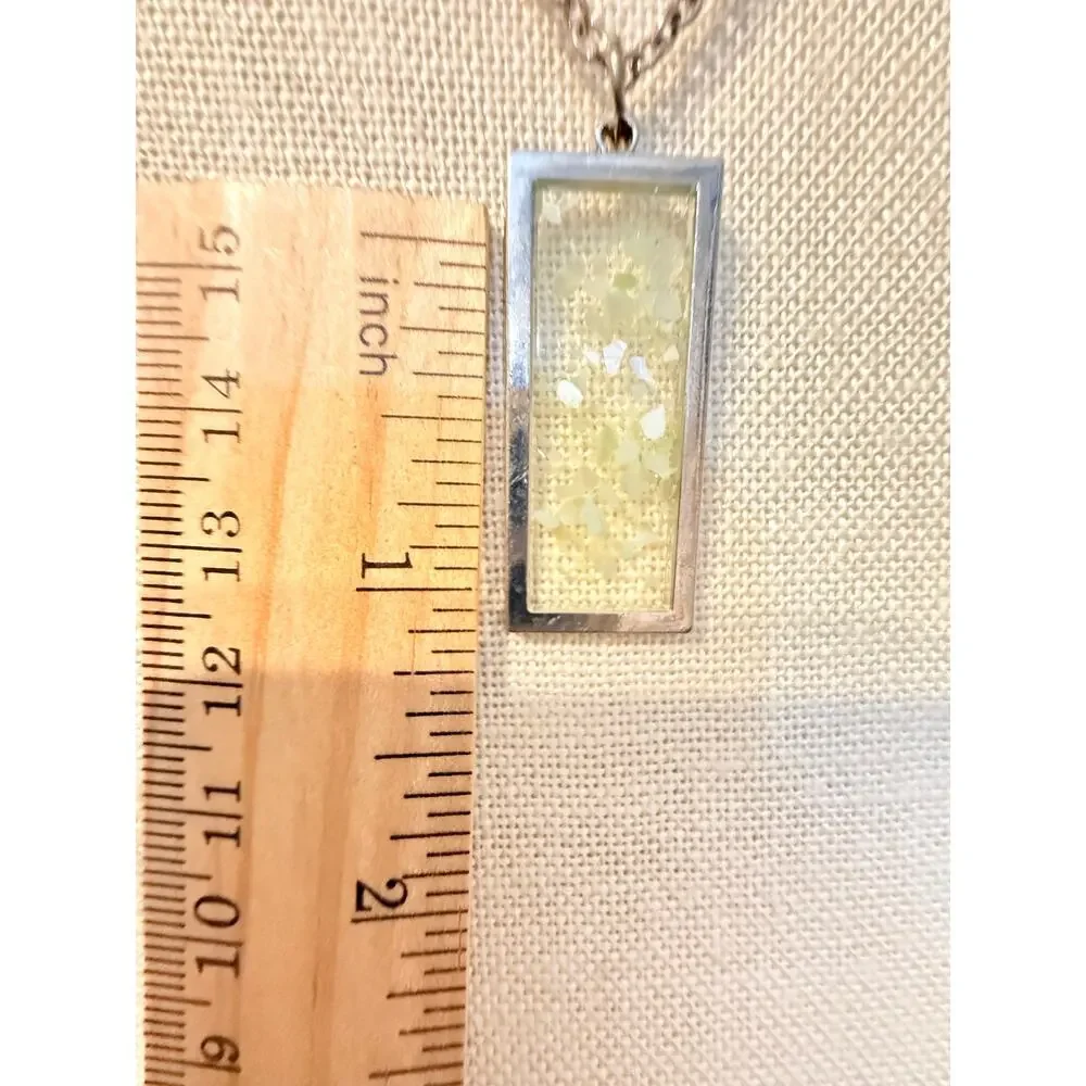 Vintage Rectangle Pendant Necklace 18” Silver Tone